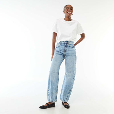 Pantalon denim barrel en coton BLEU