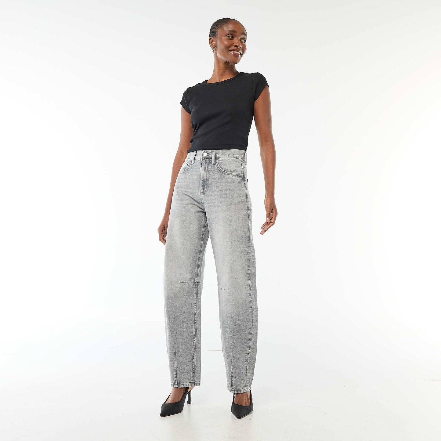 Pantalon denim barrel en coton GRIS