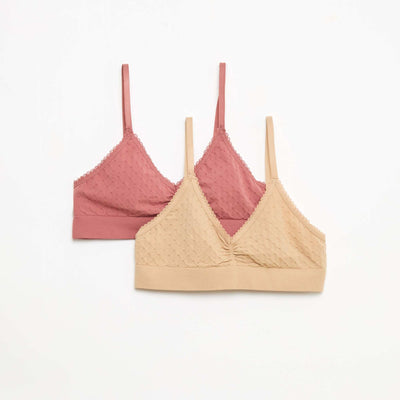 Lot 2 brassières en maille matelassée MARRON/ROSE
