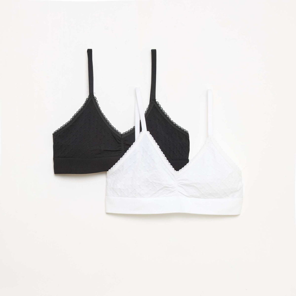 Lot 2 brassières en maille matelassée BLANC/NOIR