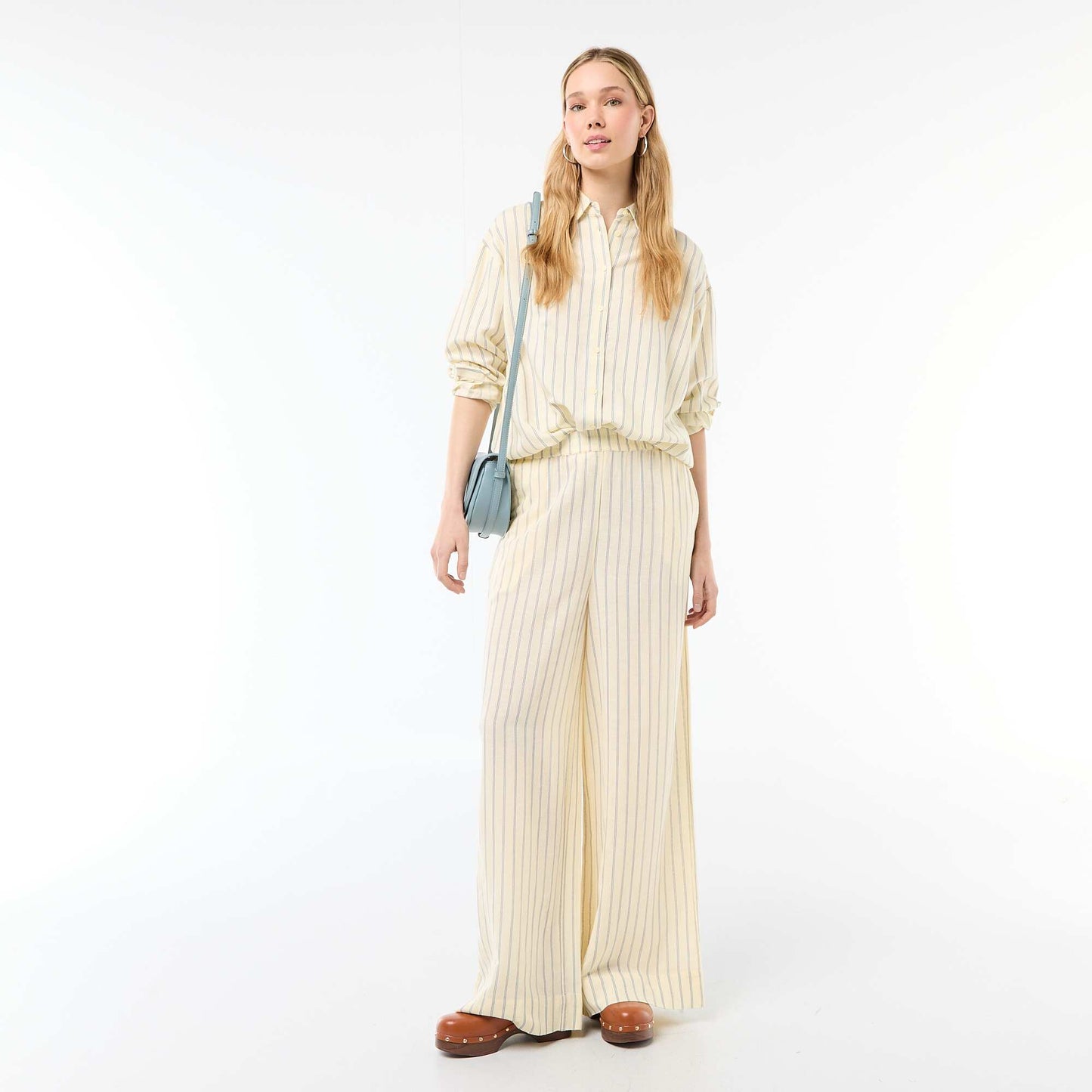 Pantalon Palazzo Femme Chaîne et trame JAUNE