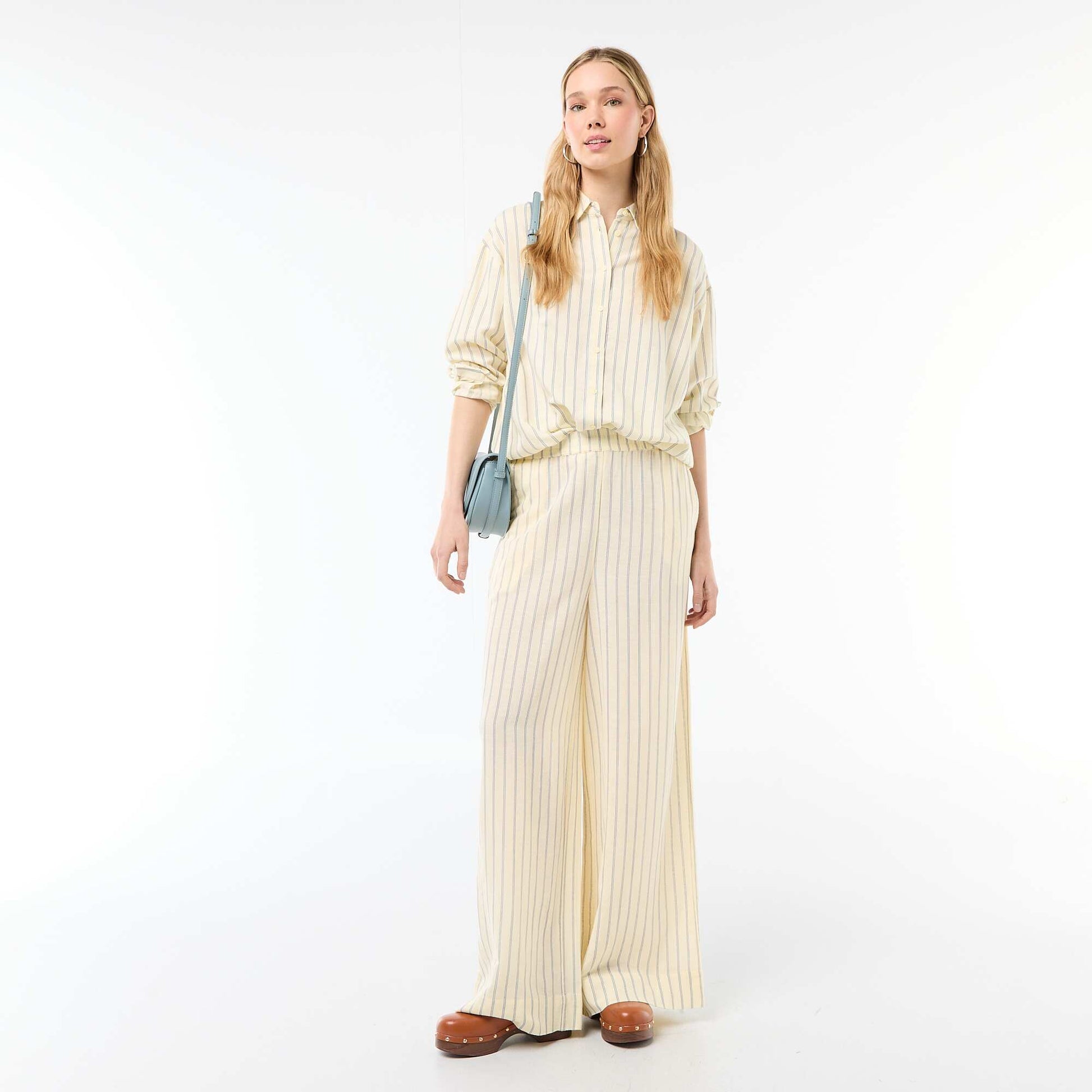 Pantalon Palazzo Femme Chaîne et trame JAUNE