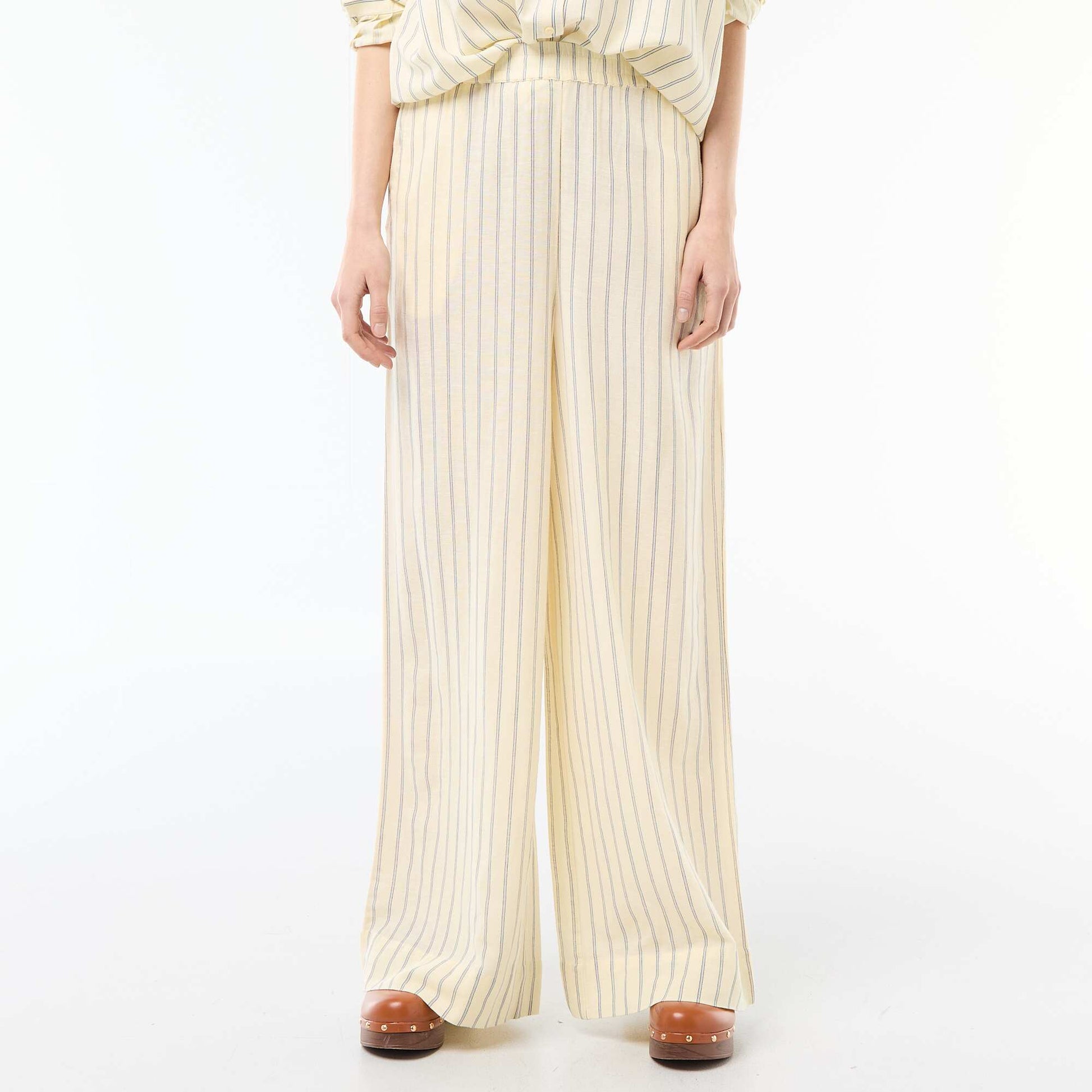 Pantalon Palazzo Femme Chaîne et trame JAUNE