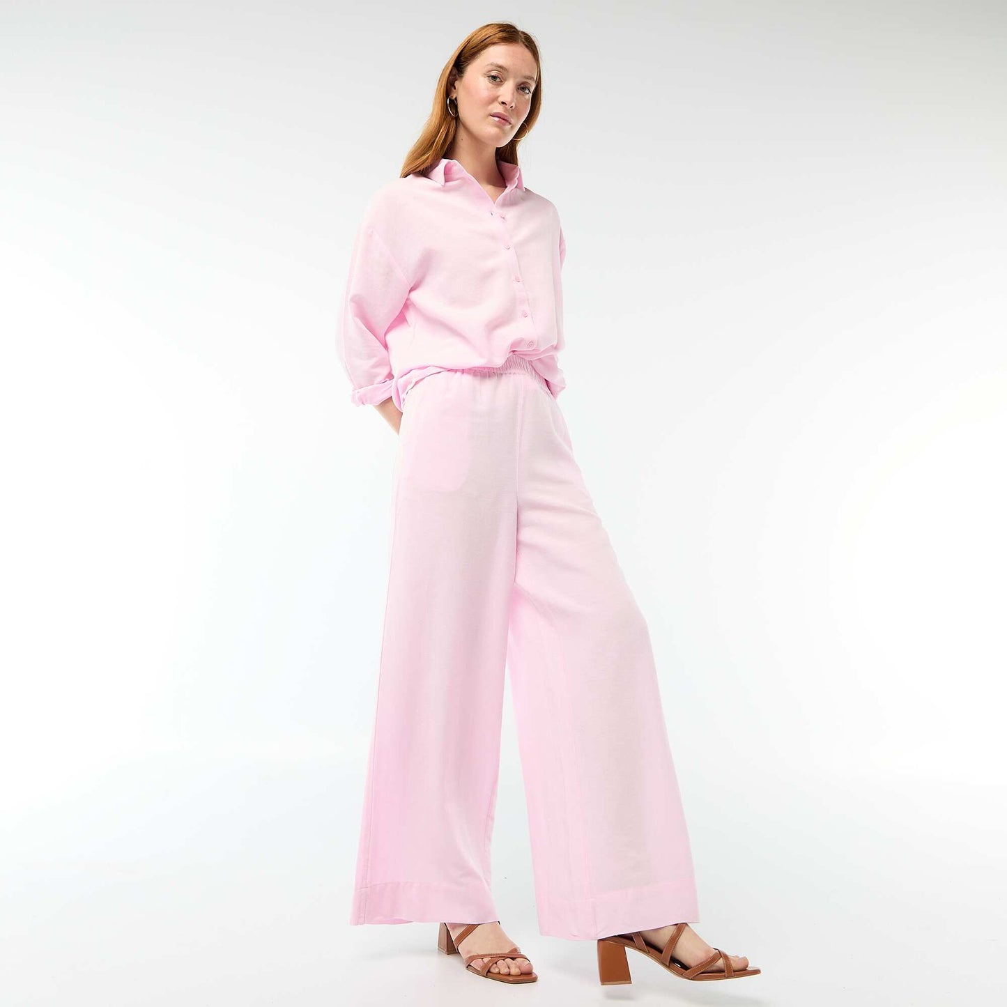 Pantalon Palazzo Femme Chaîne et trame ROSE
