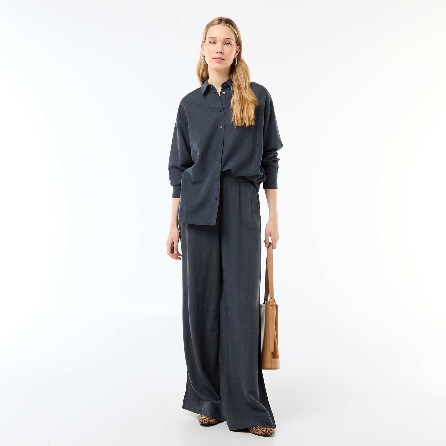 Pantalon Palazzo Femme en Lin Large BLEU