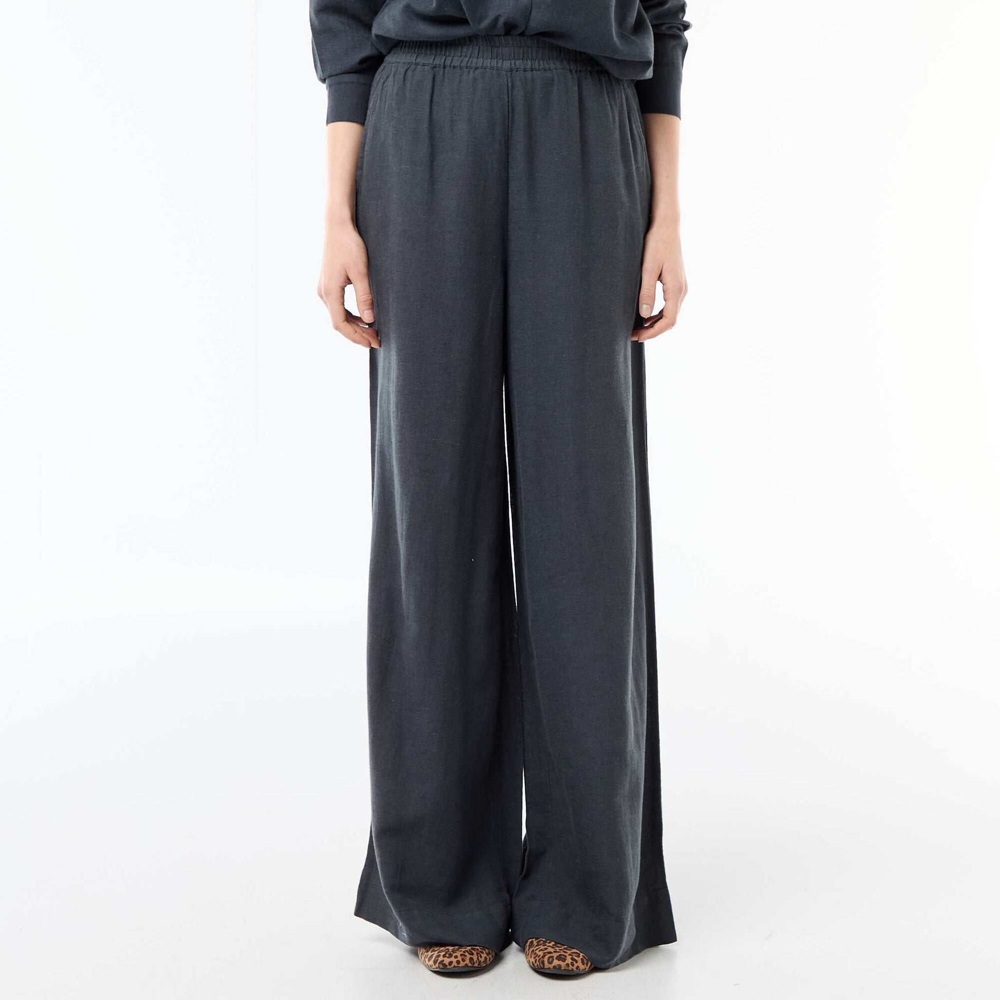 Pantalon Palazzo Femme en Lin Large BLEU