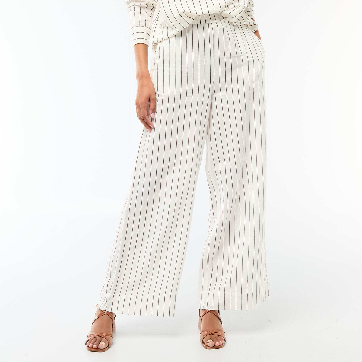 Pantalon palazzo femme en lin léger BLANC
