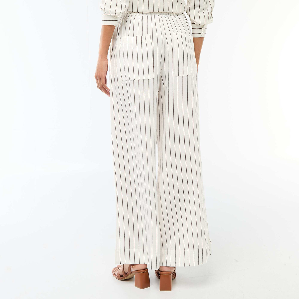 Pantalon palazzo femme en lin léger BLANC