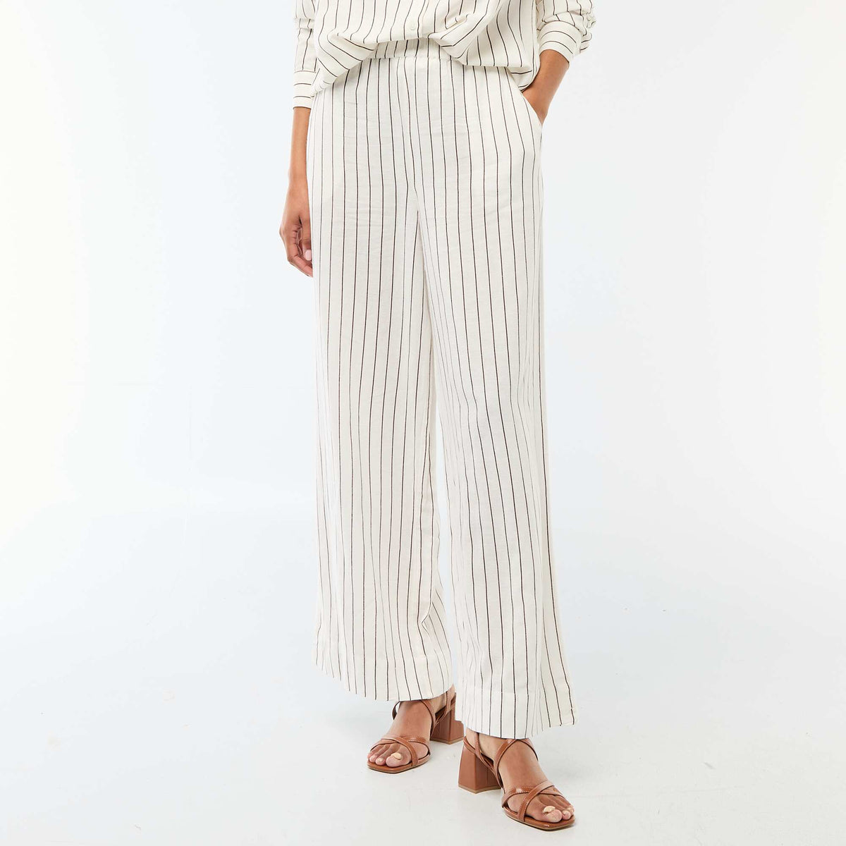 Pantalon palazzo femme en lin léger BLANC