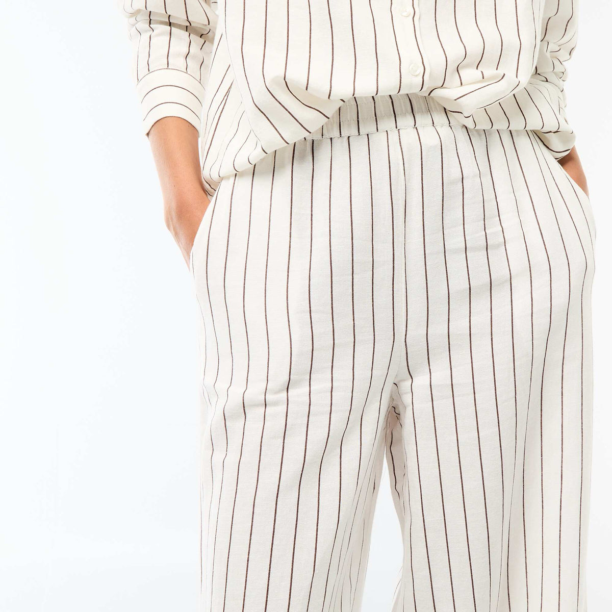 Pantalon palazzo femme en lin léger BLANC