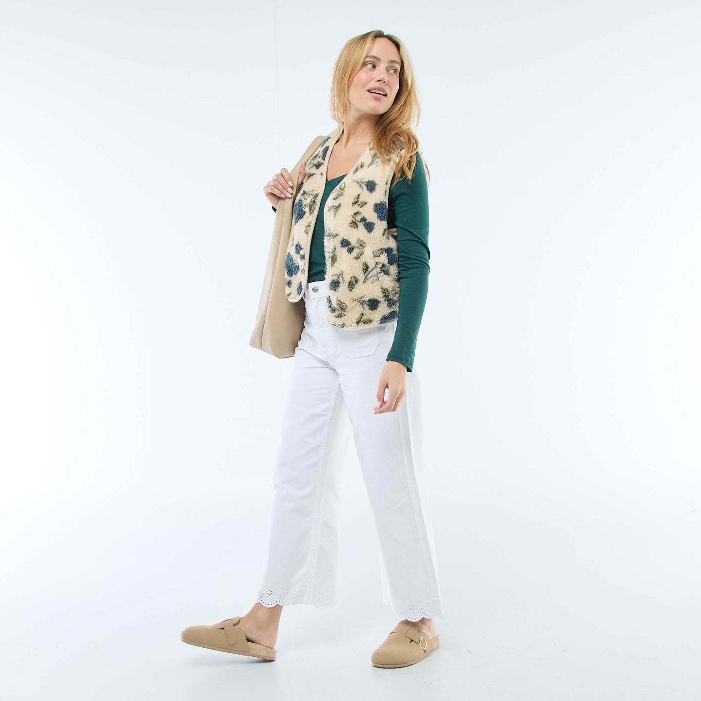 Gilet en sherpa sans manches BEIGE