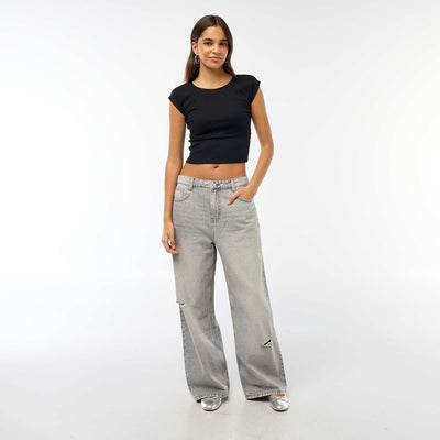 Pantalon baggy taille basse à 5 poches GRIS