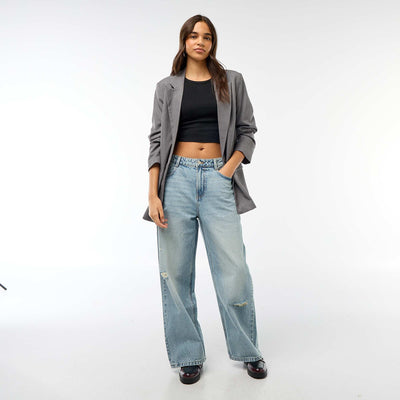 Pantalon baggy taille basse à 5 poches BLEU