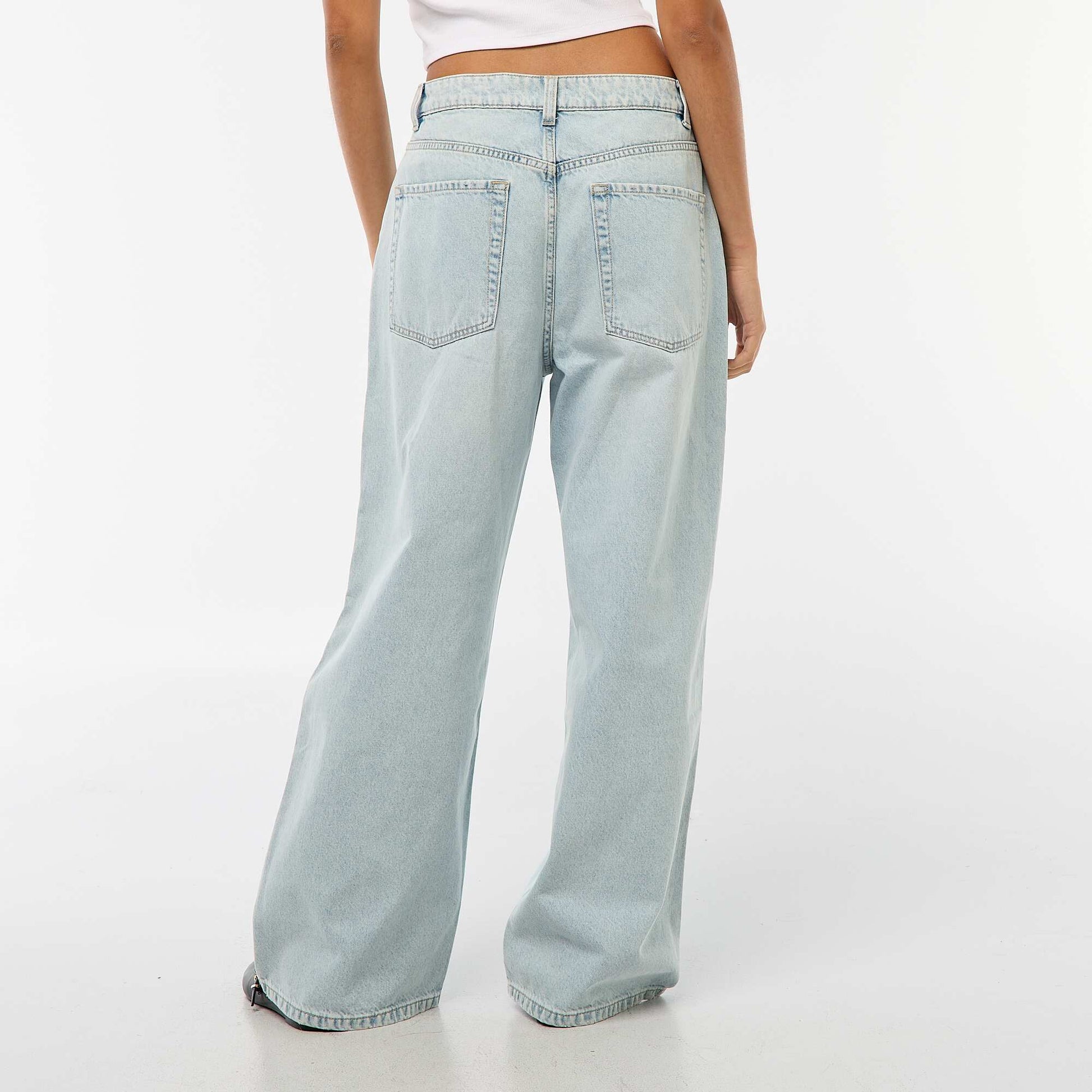 Pantalon baggy taille basse à 5 poches BLEU