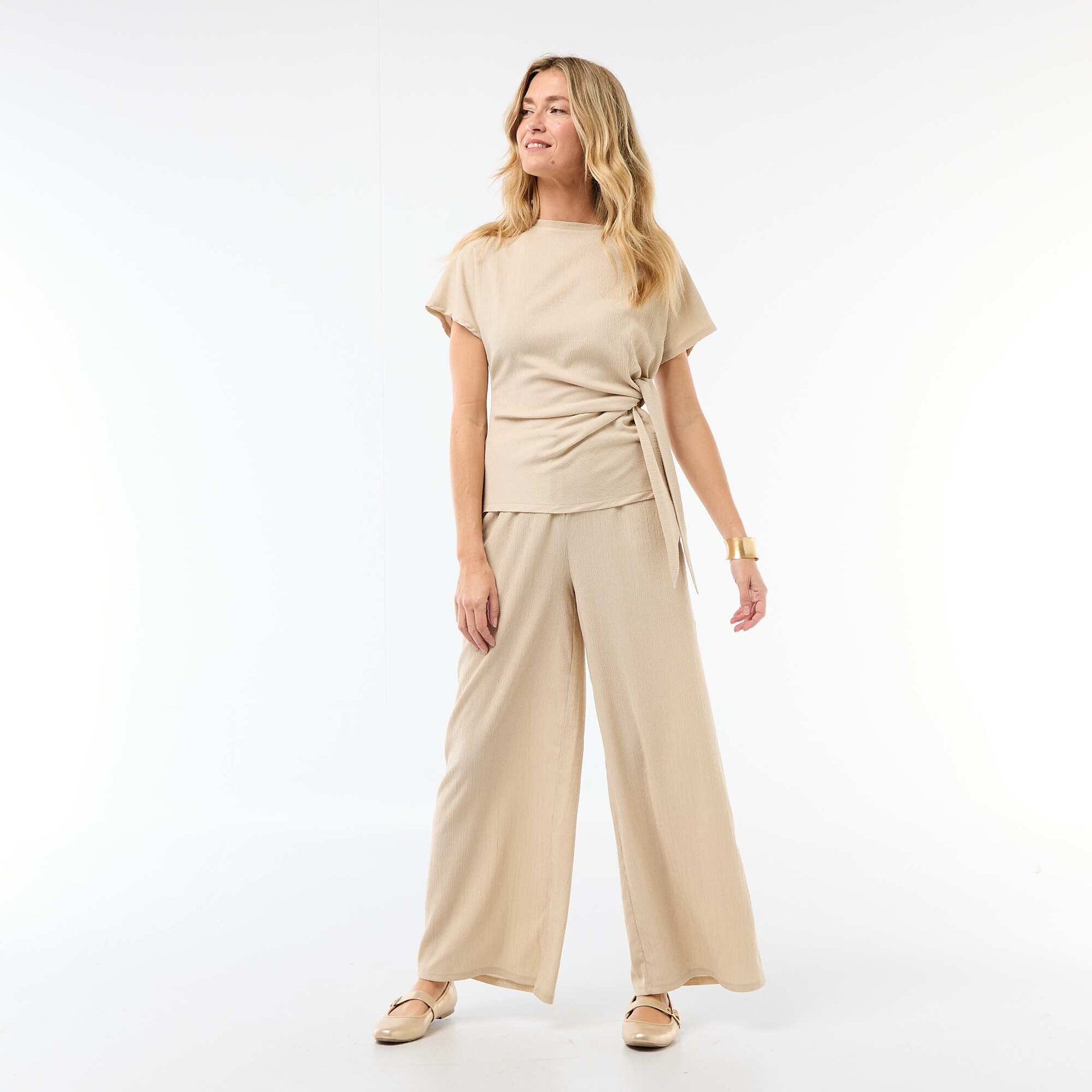 Pantalon large en maille femme BEIGE