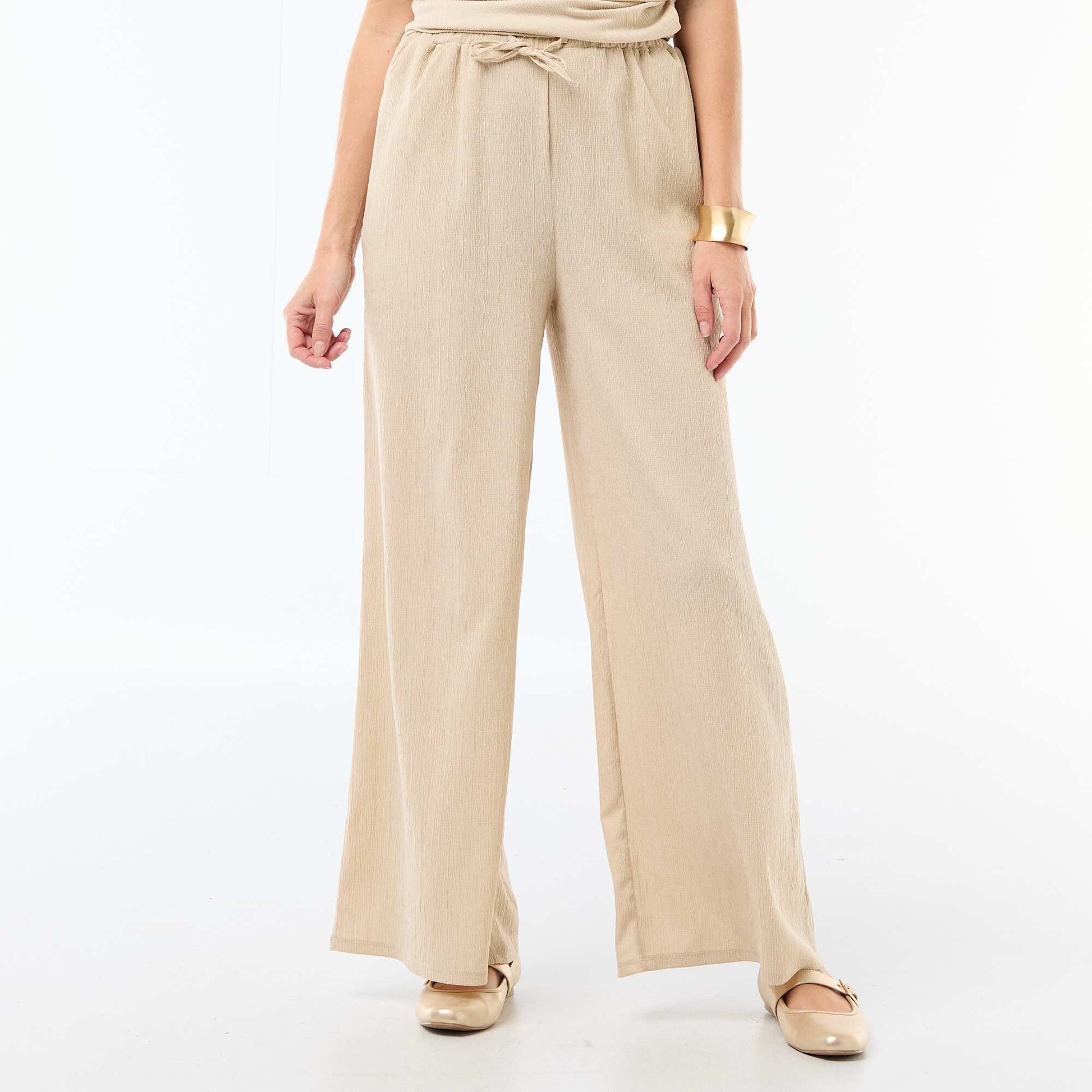 Pantalon large en maille femme BEIGE