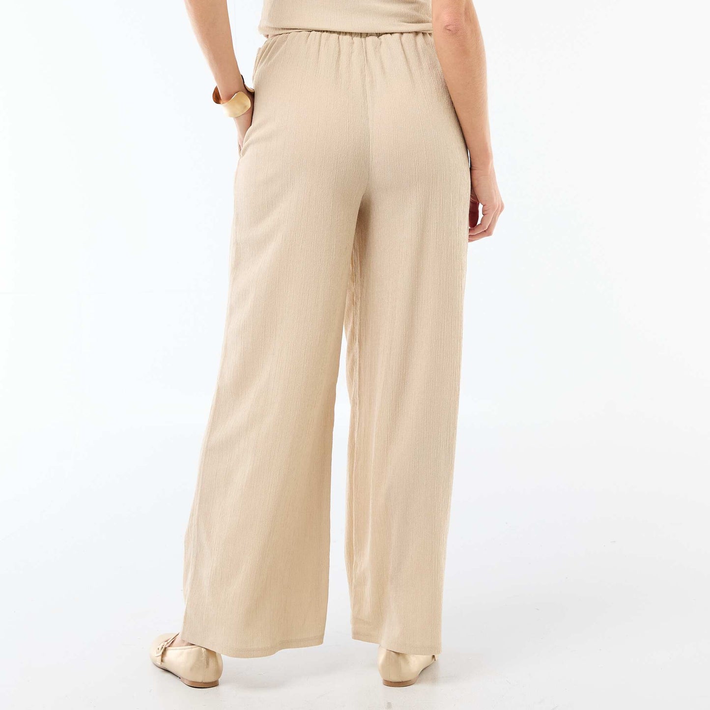 Pantalon large en maille femme BEIGE