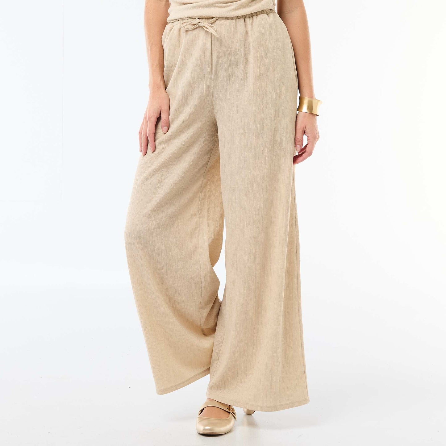 Pantalon large en maille femme BEIGE