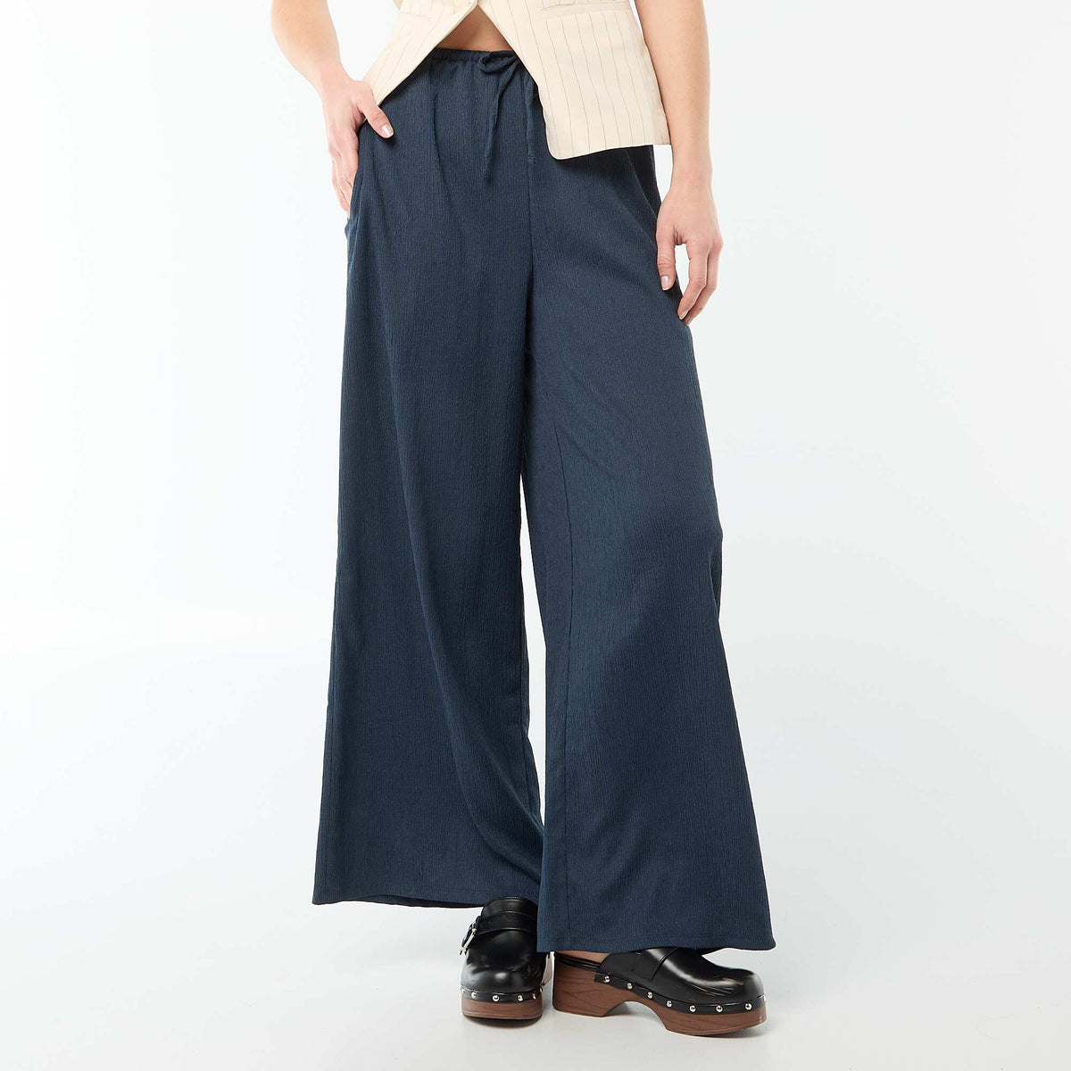 Pantalon large en maille légère femme BLEU