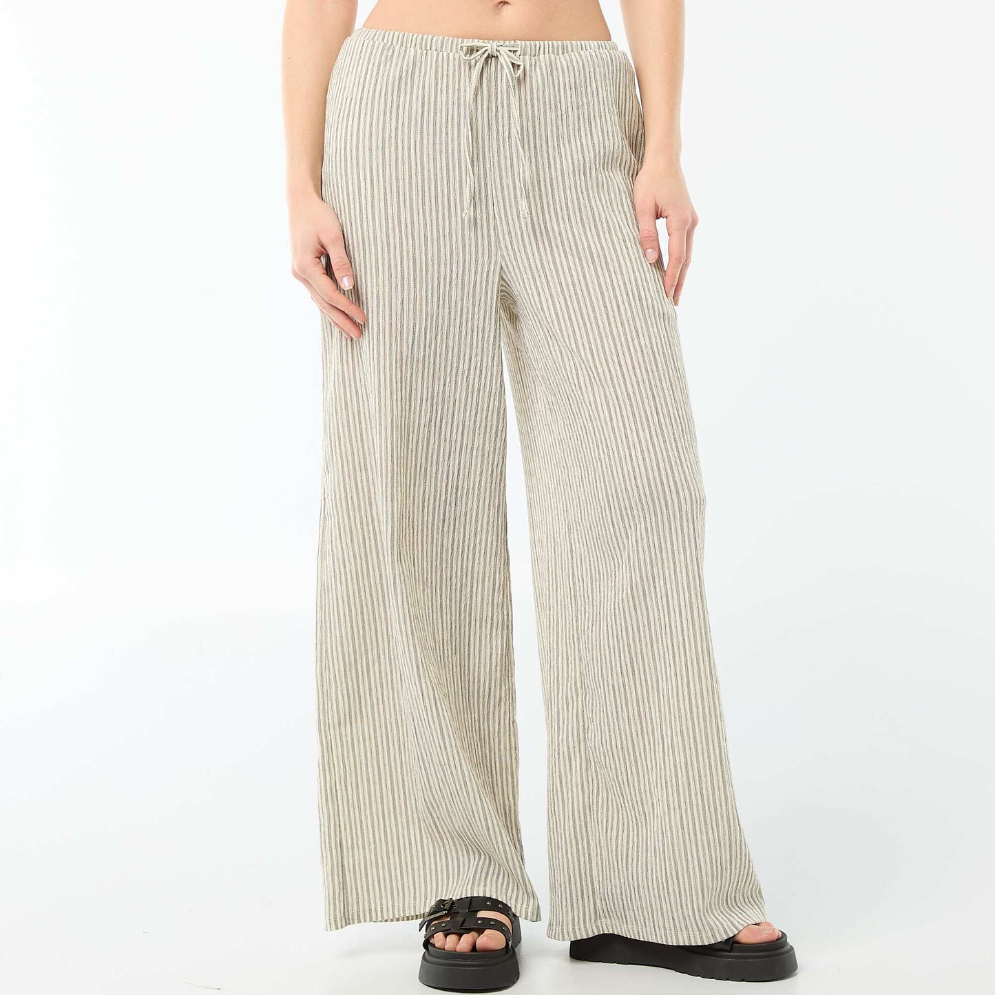 Pantalon femme large en maille crinkle BLANC