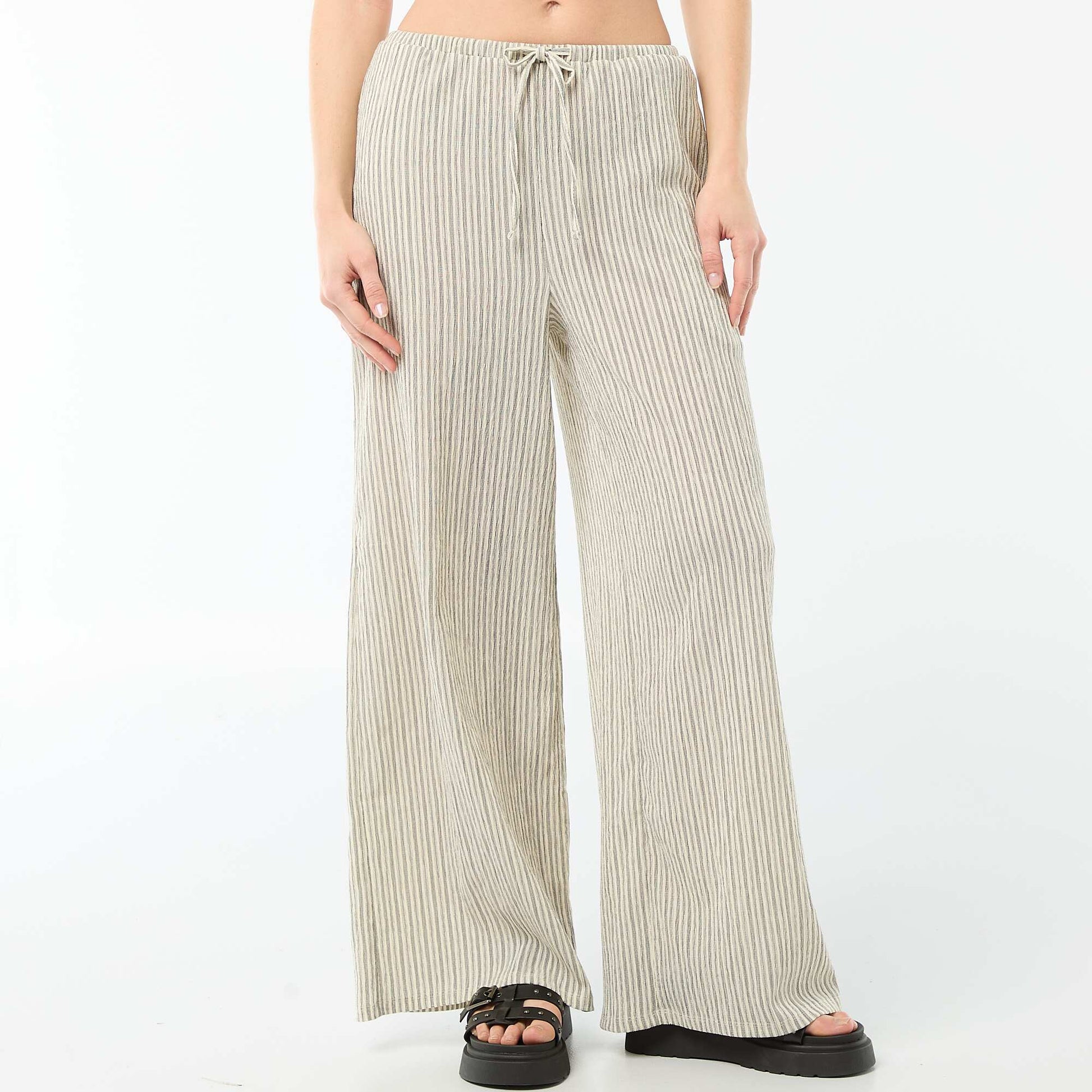 Pantalon femme large en maille crinkle BLANC