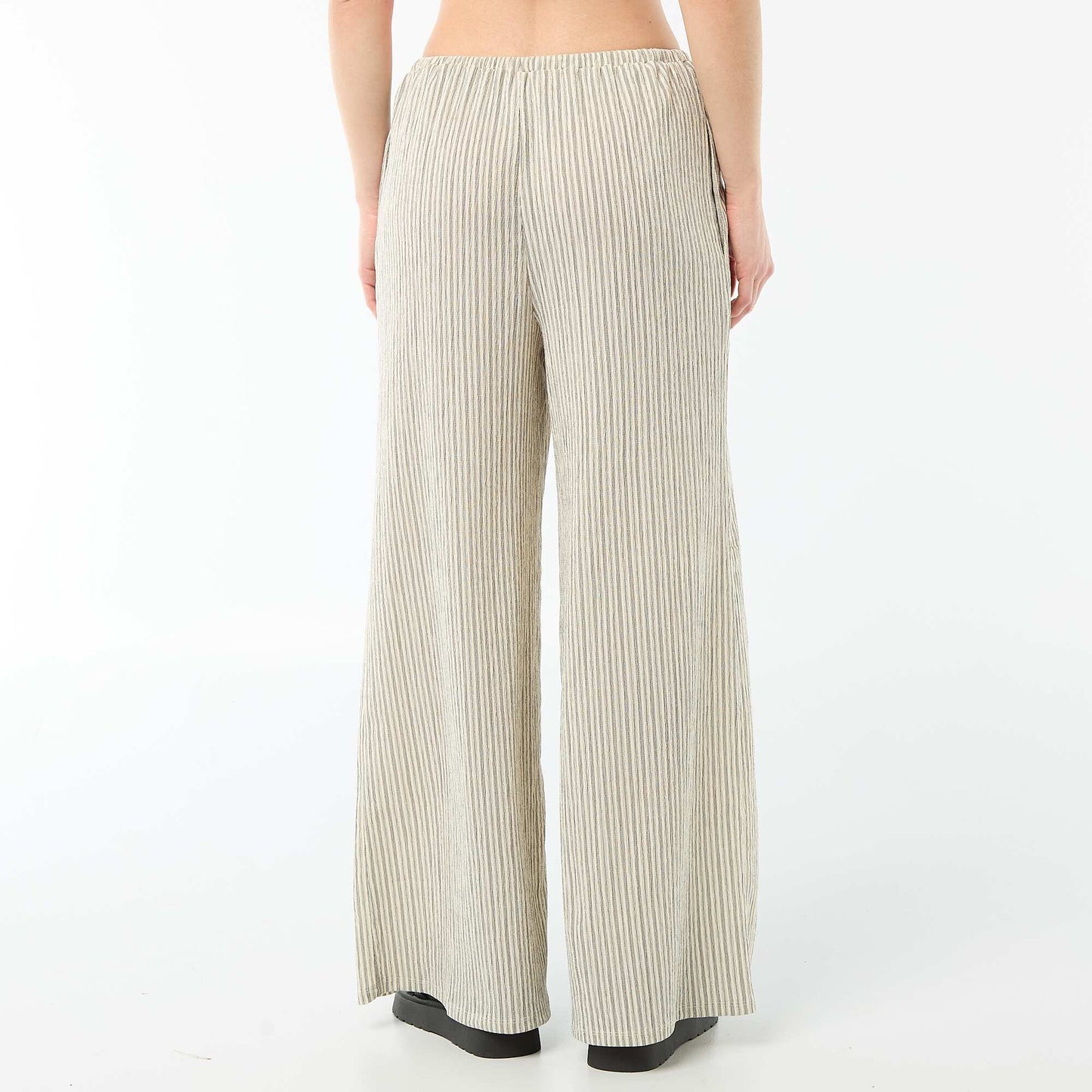 Pantalon femme large en maille crinkle BLANC