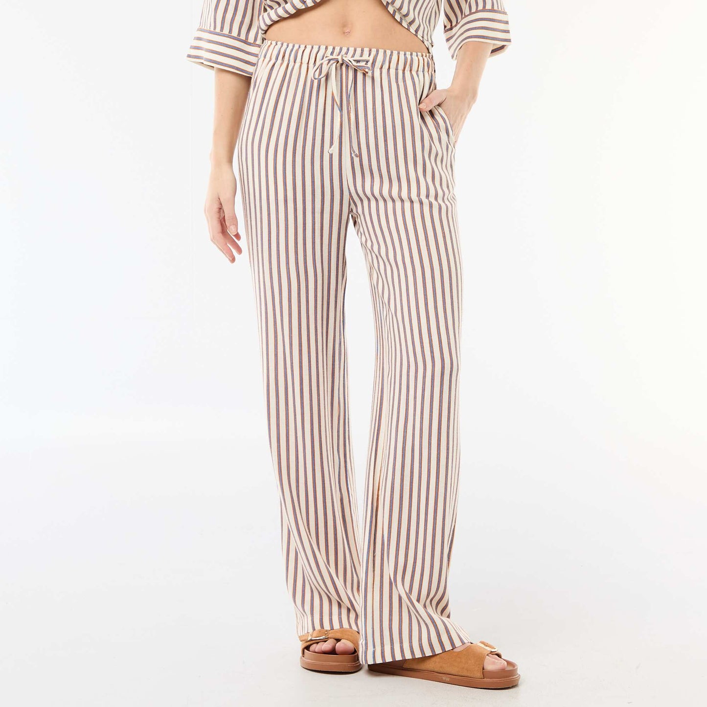 Pantalon femme en lin large BEIGE