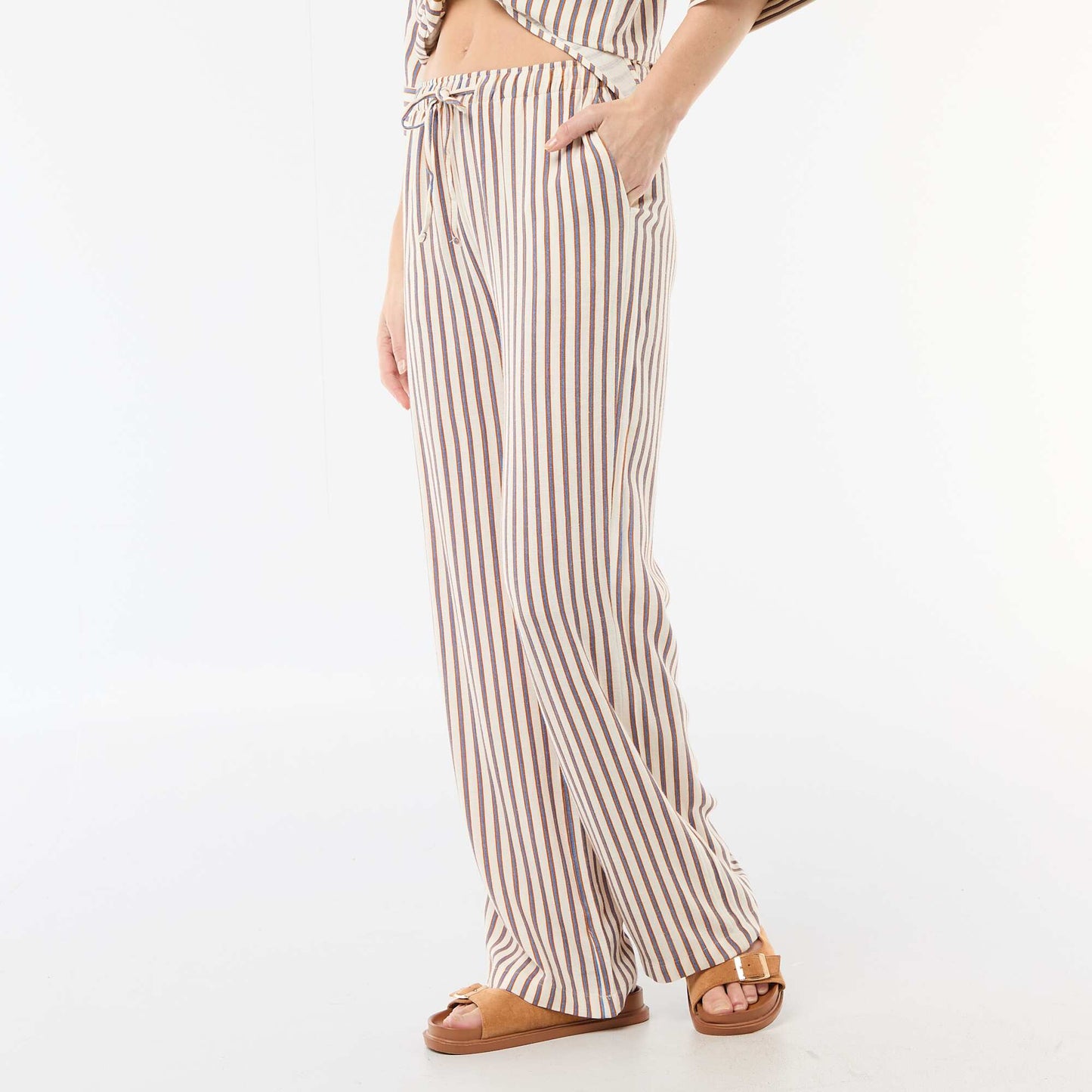 Pantalon femme en lin large BEIGE