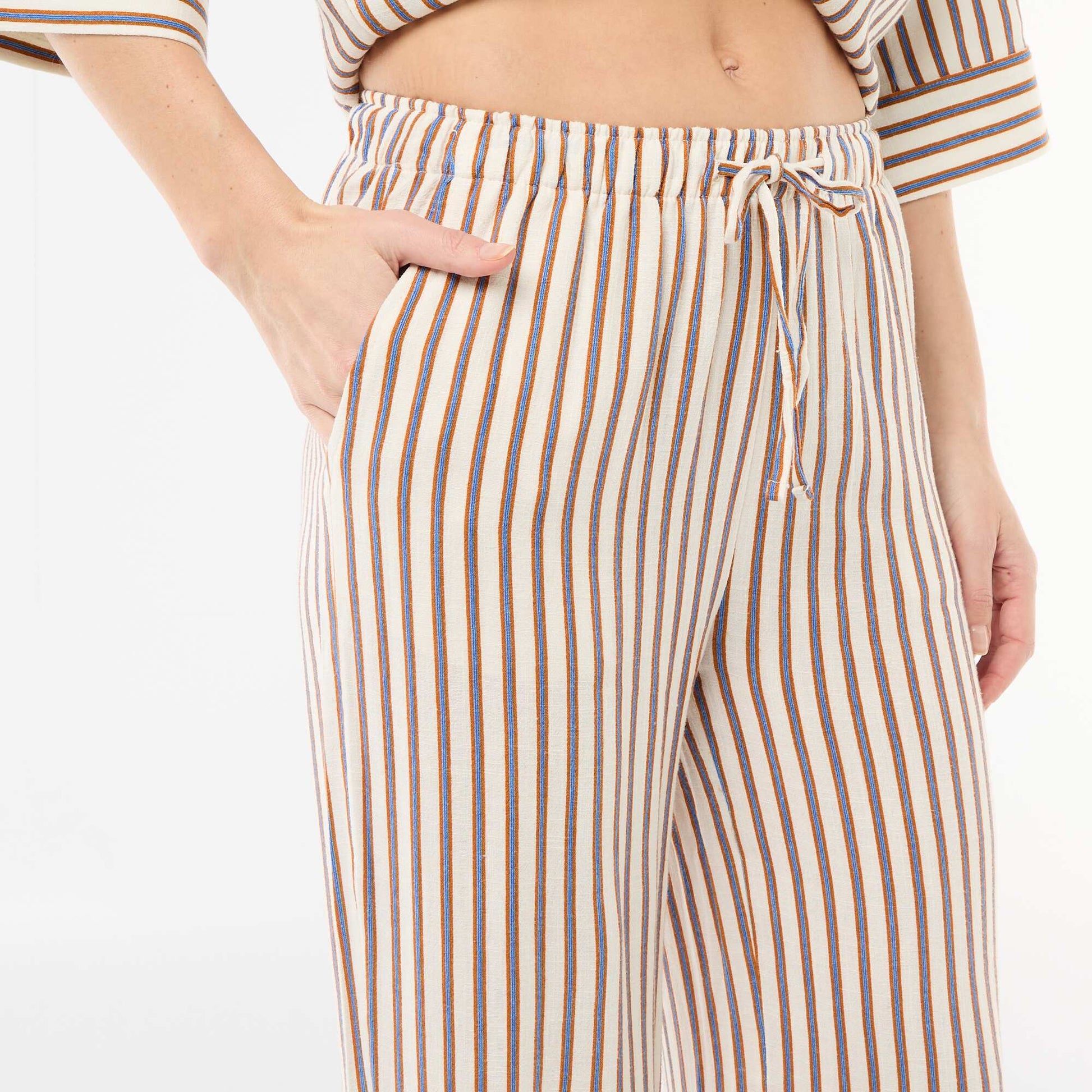 Pantalon femme en lin large BEIGE