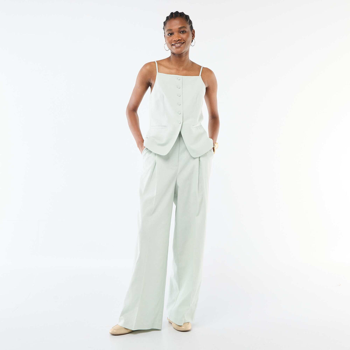 Pantalon large de cérémonie en lin mélangé BLEU