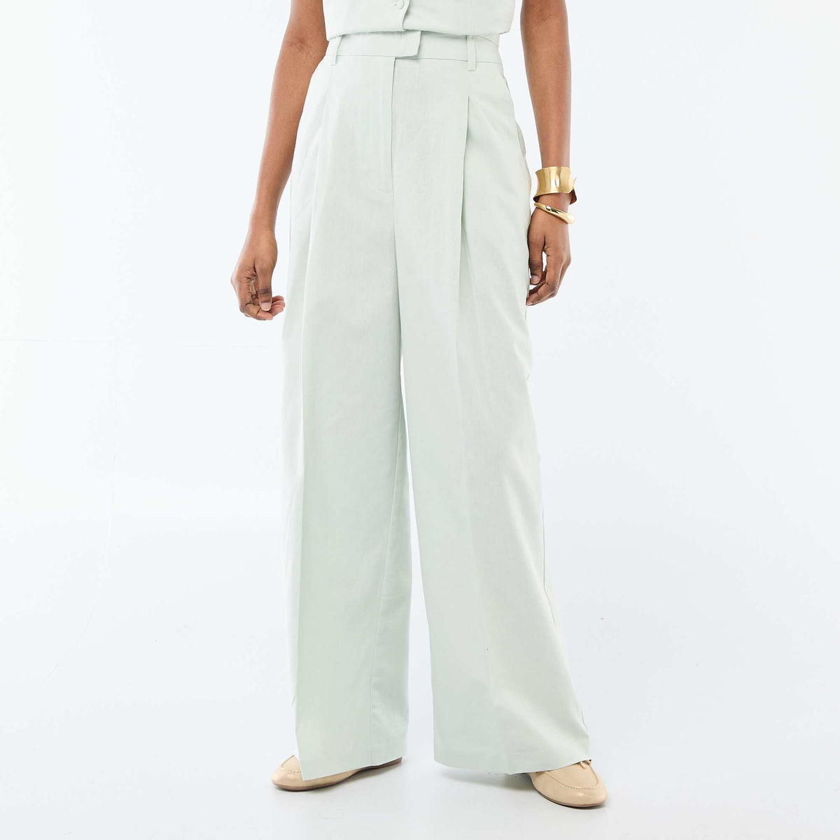 Pantalon large de cérémonie en lin mélangé BLEU