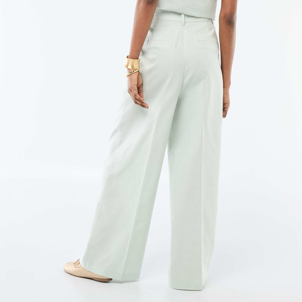 Pantalon large de cérémonie en lin mélangé BLEU