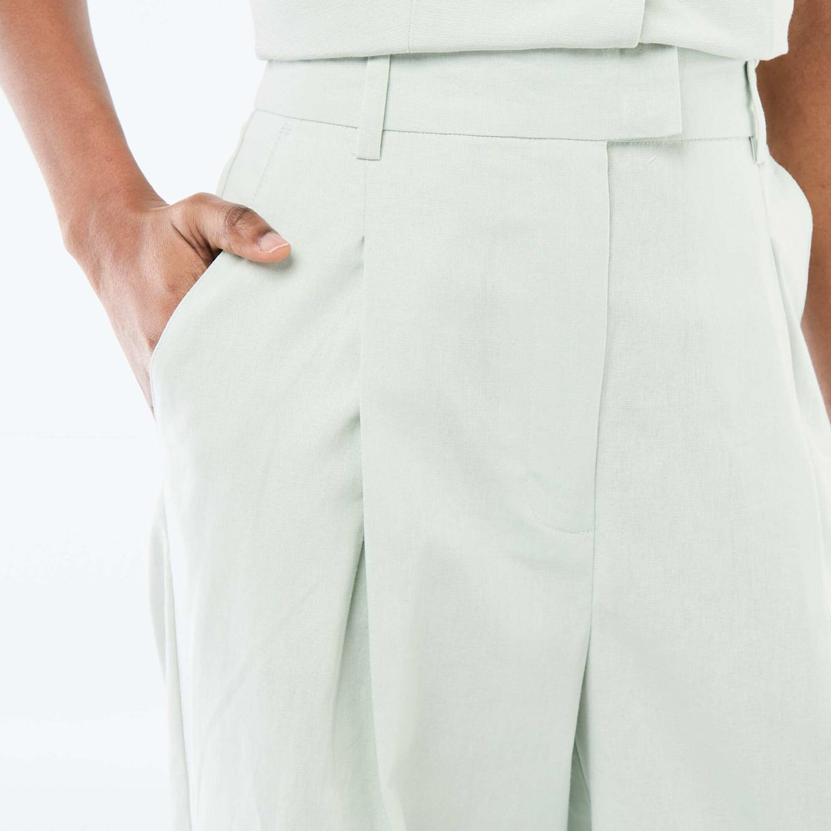 Pantalon large de cérémonie en lin mélangé BLEU