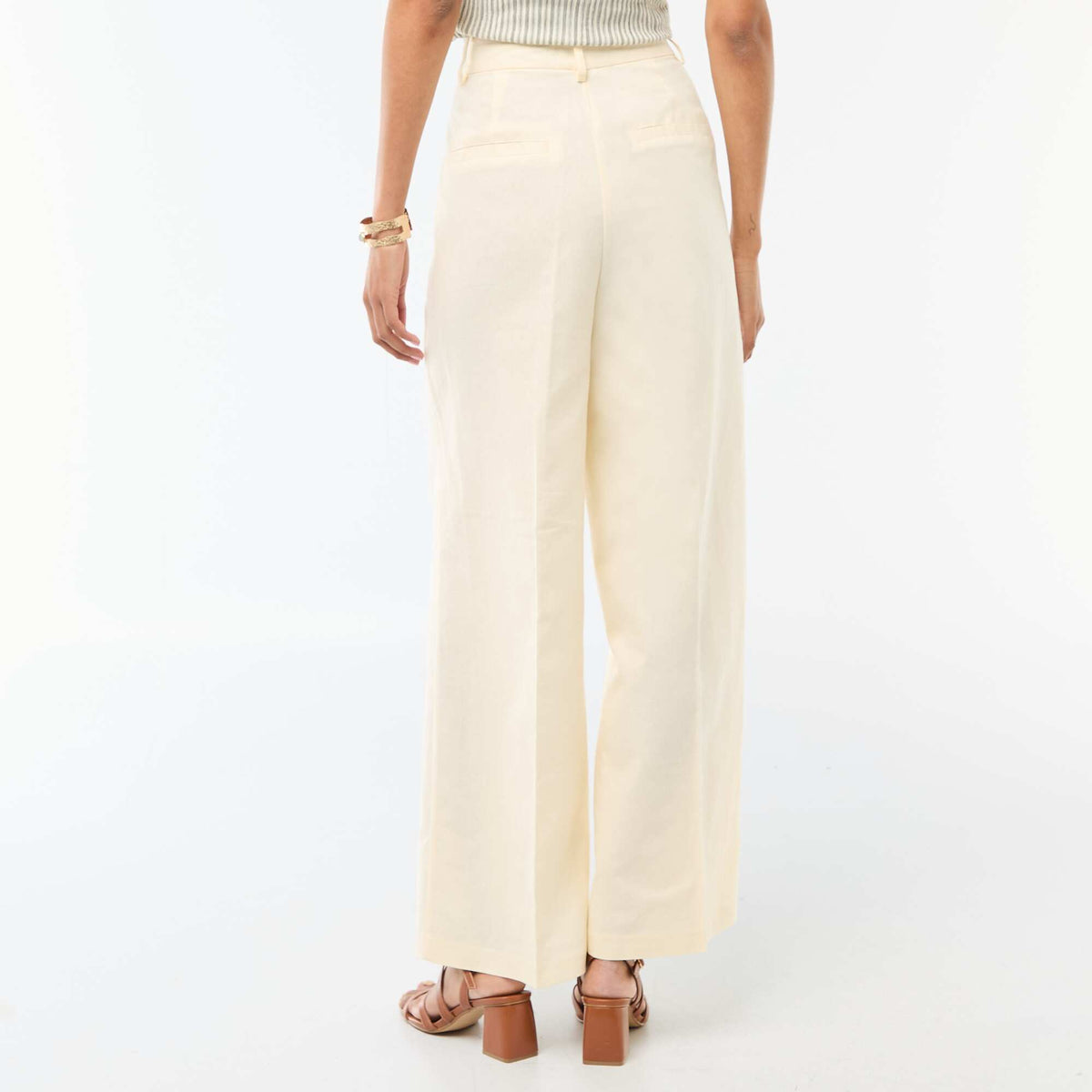 Pantalon large de cérémonie en lin mélangé BEIGE