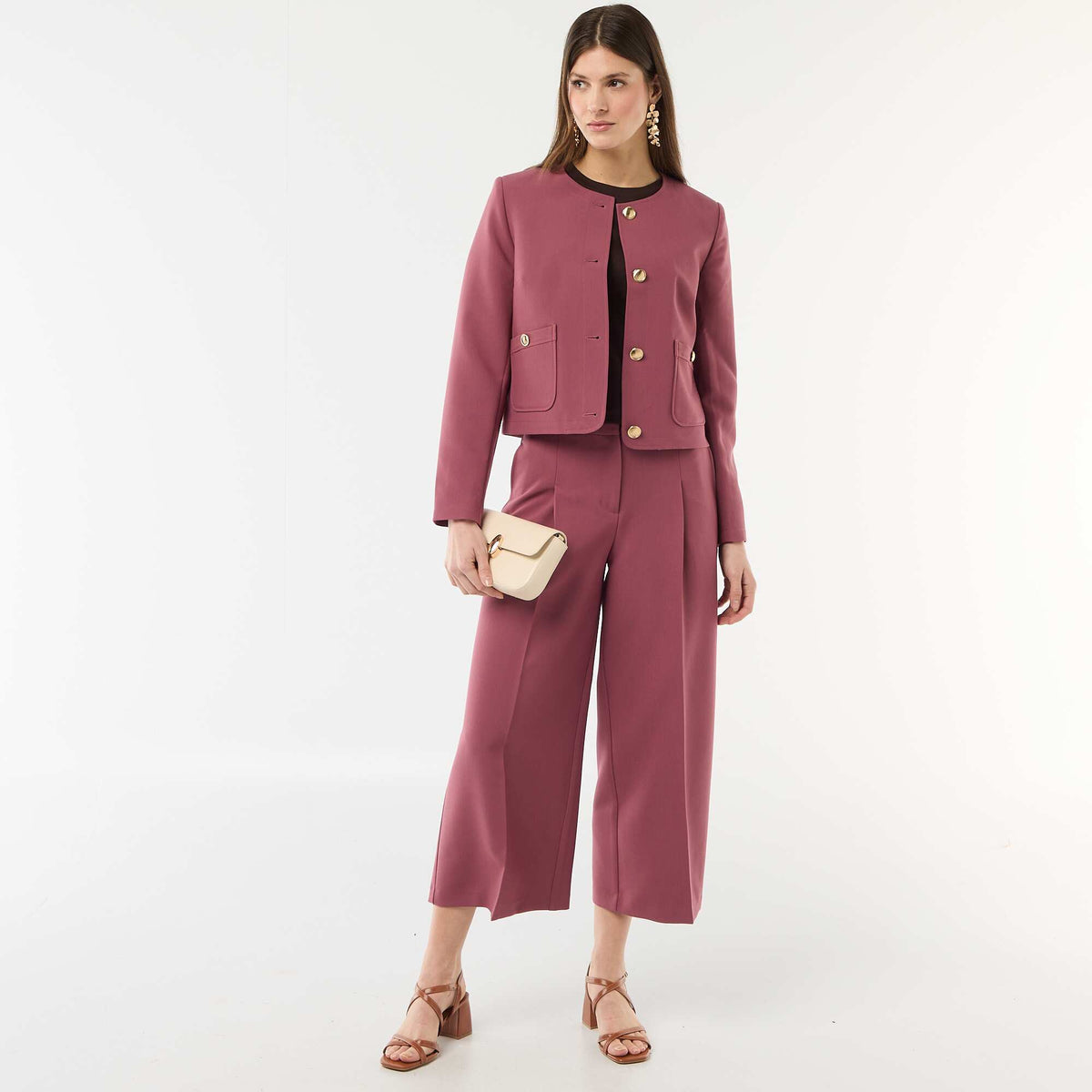 Pantalon slim femme en chaîne et trame ROUGE