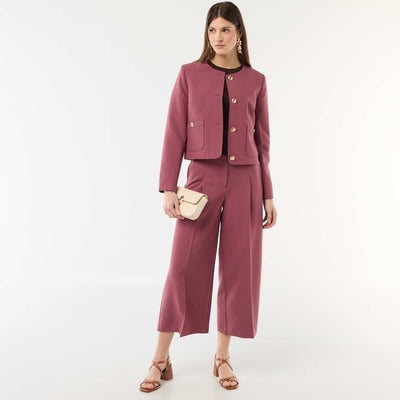 Pantalon slim femme en chaîne et trame ROUGE
