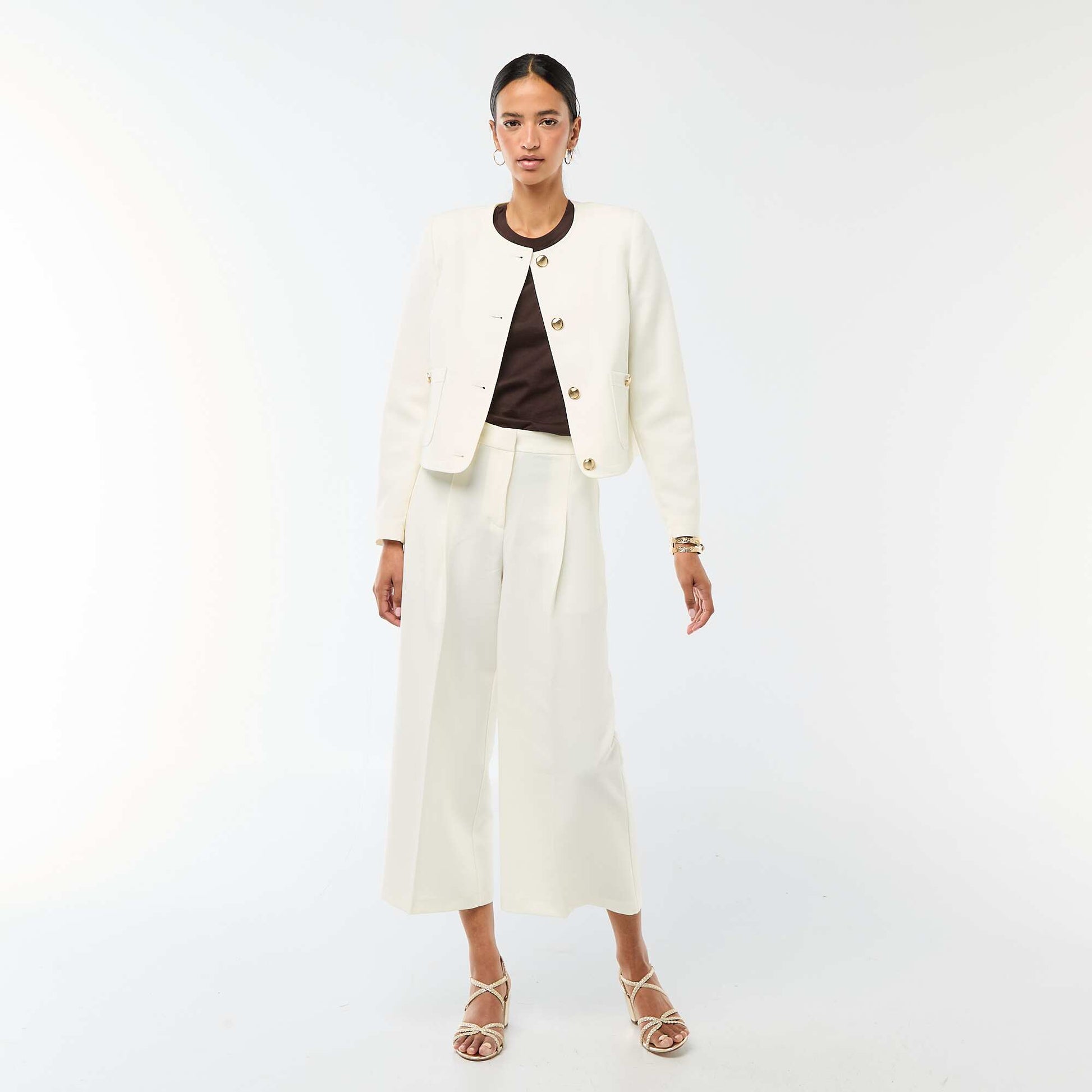 Pantalon slim femme en chaîne et trame lourd BLANC