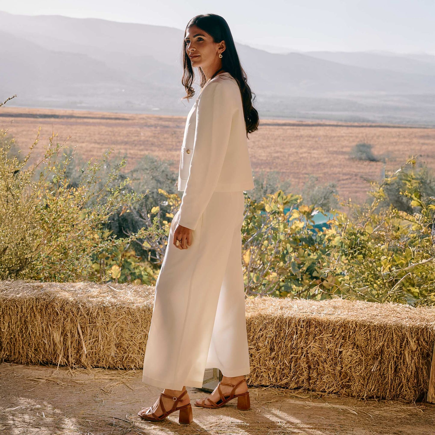 Pantalon slim femme en chaîne et trame lourd BLANC