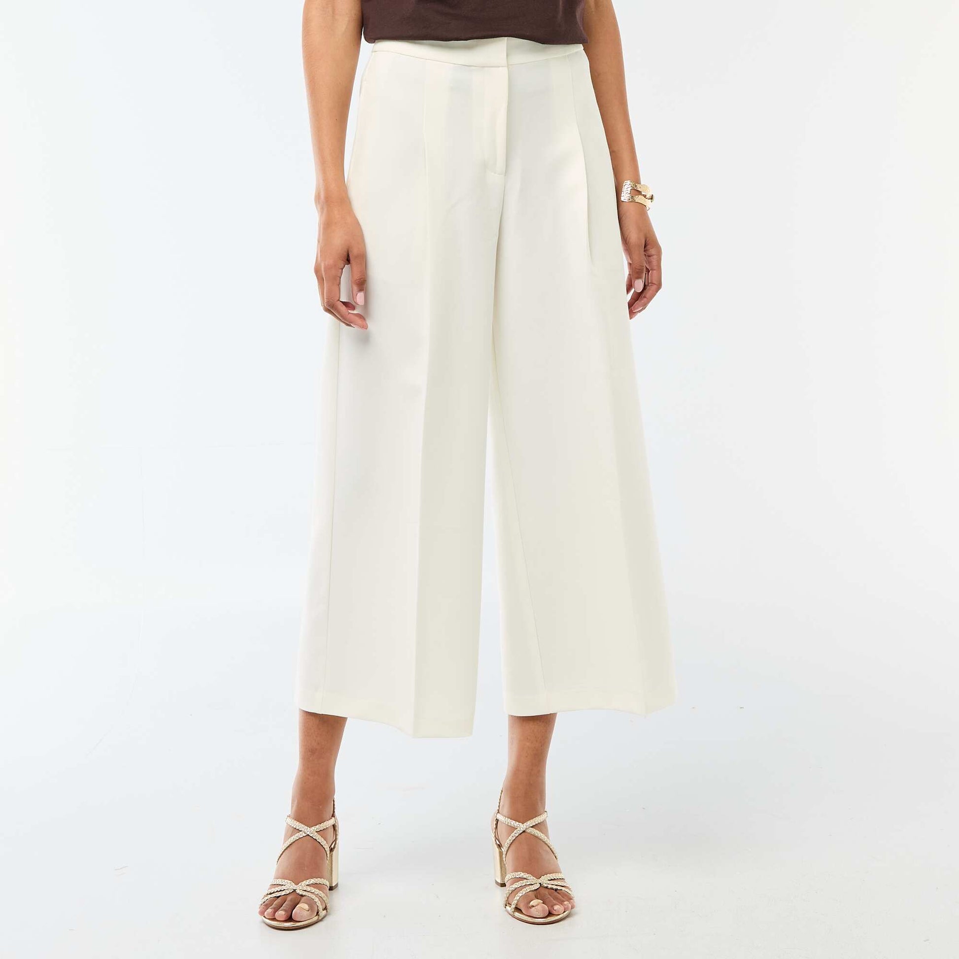 Pantalon slim femme en chaîne et trame lourd BLANC