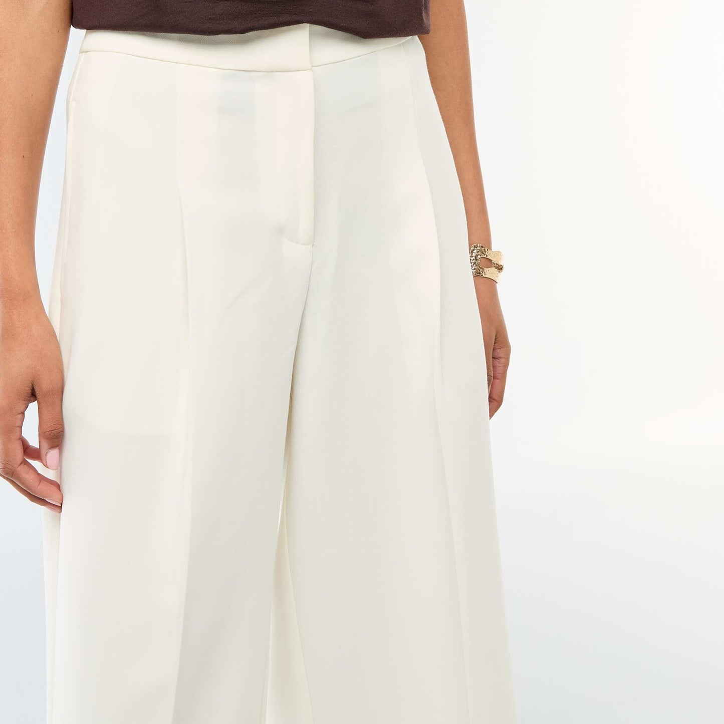 Pantalon slim femme en chaîne et trame lourd BLANC