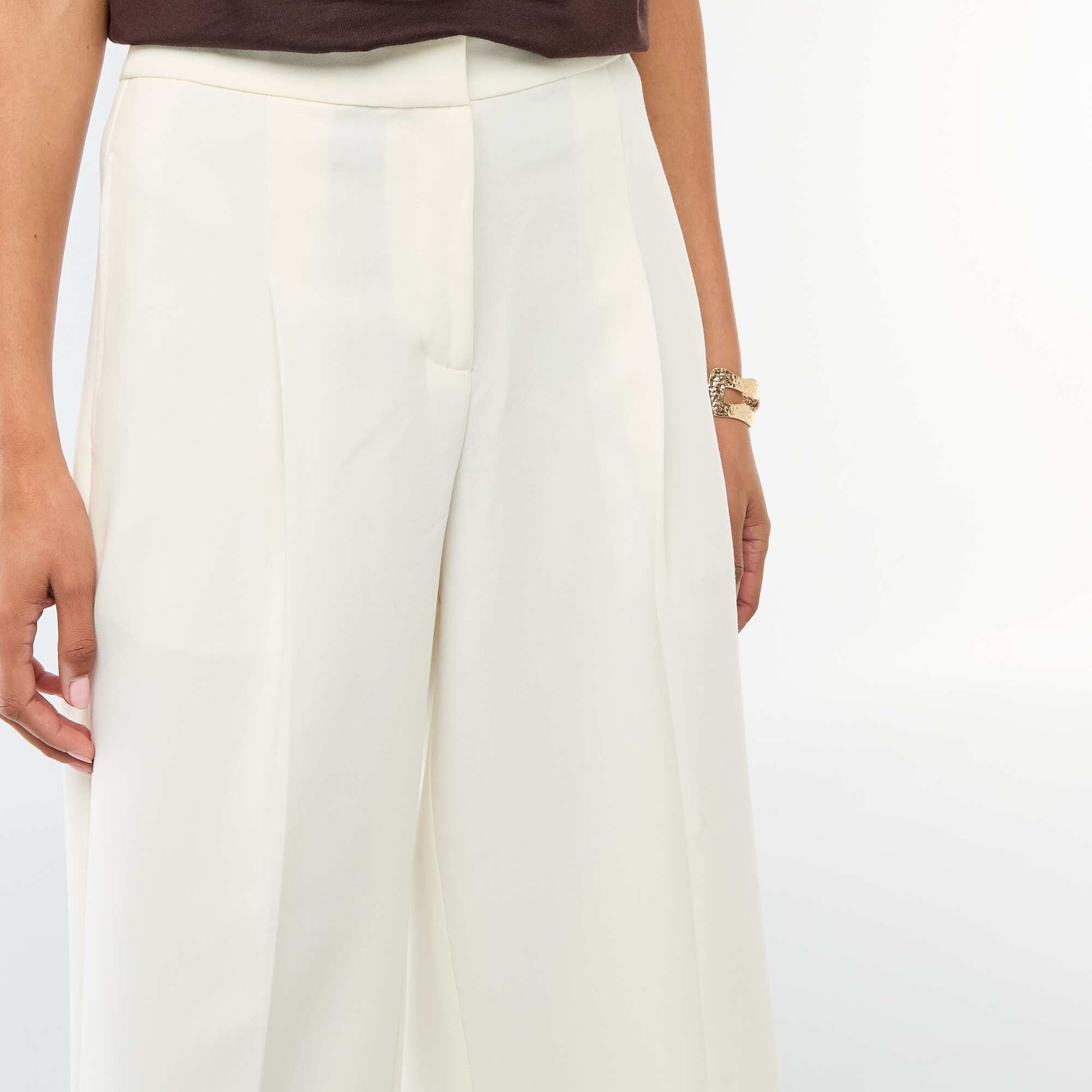 Pantalon slim femme en chaîne et trame lourd BLANC