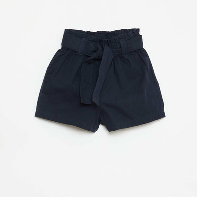 Short en popeline avec ceinture à nouer BLEU