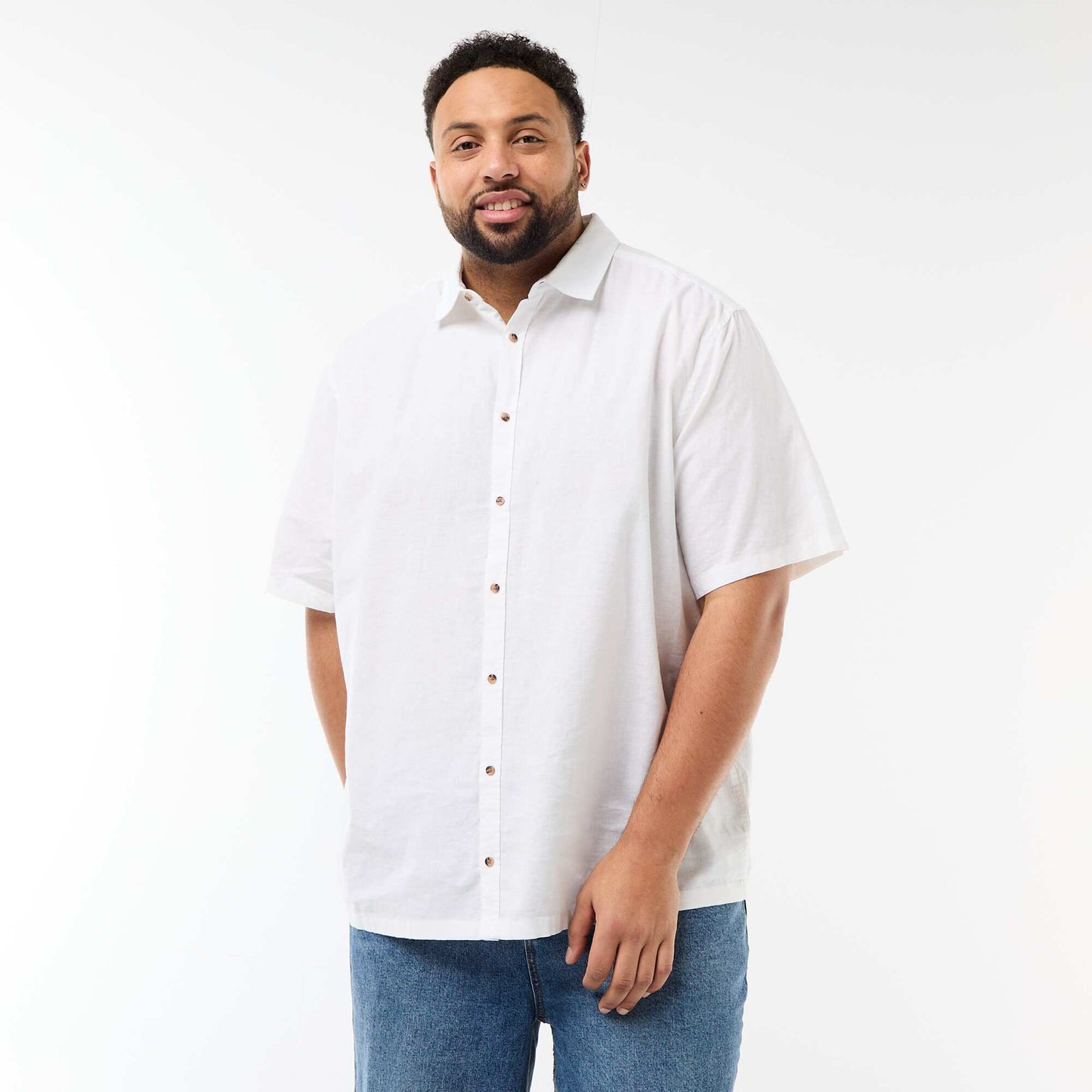 Chemise manches courtes en lin mélangé BLANC
