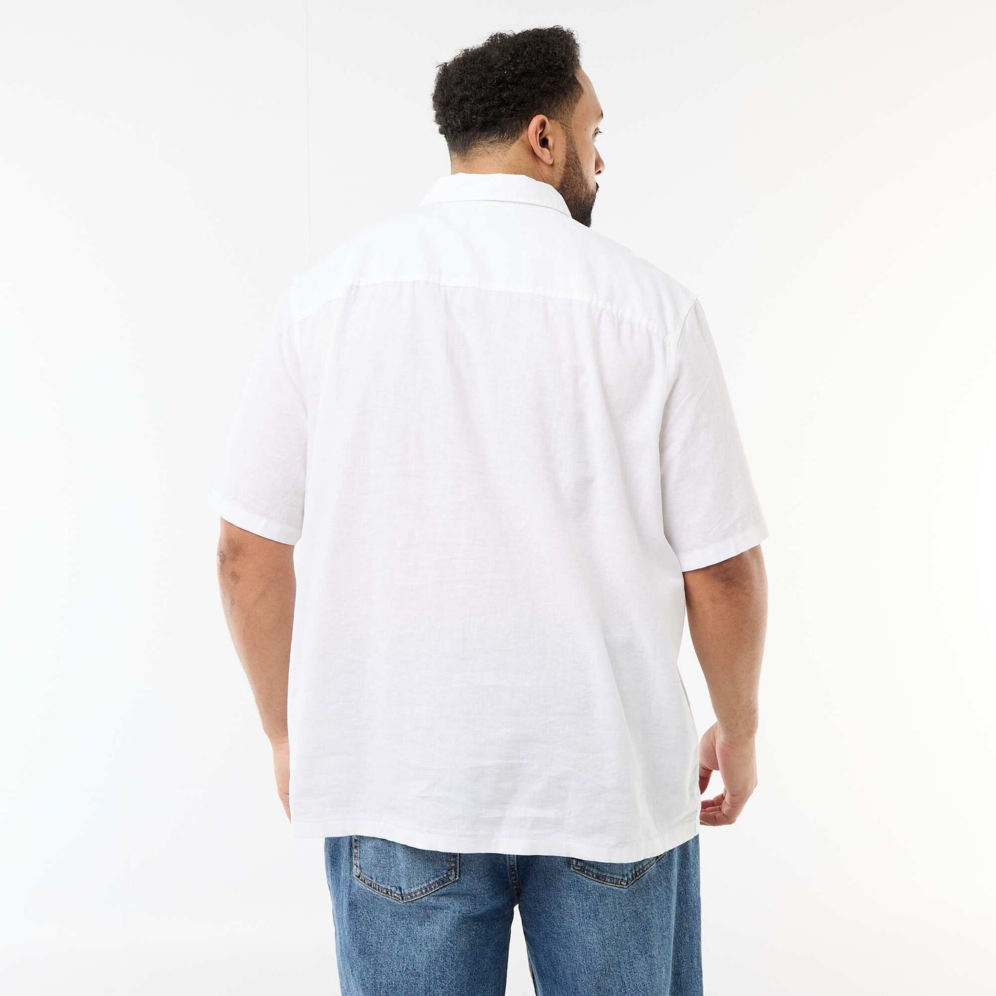 Chemise manches courtes en lin mélangé BLANC
