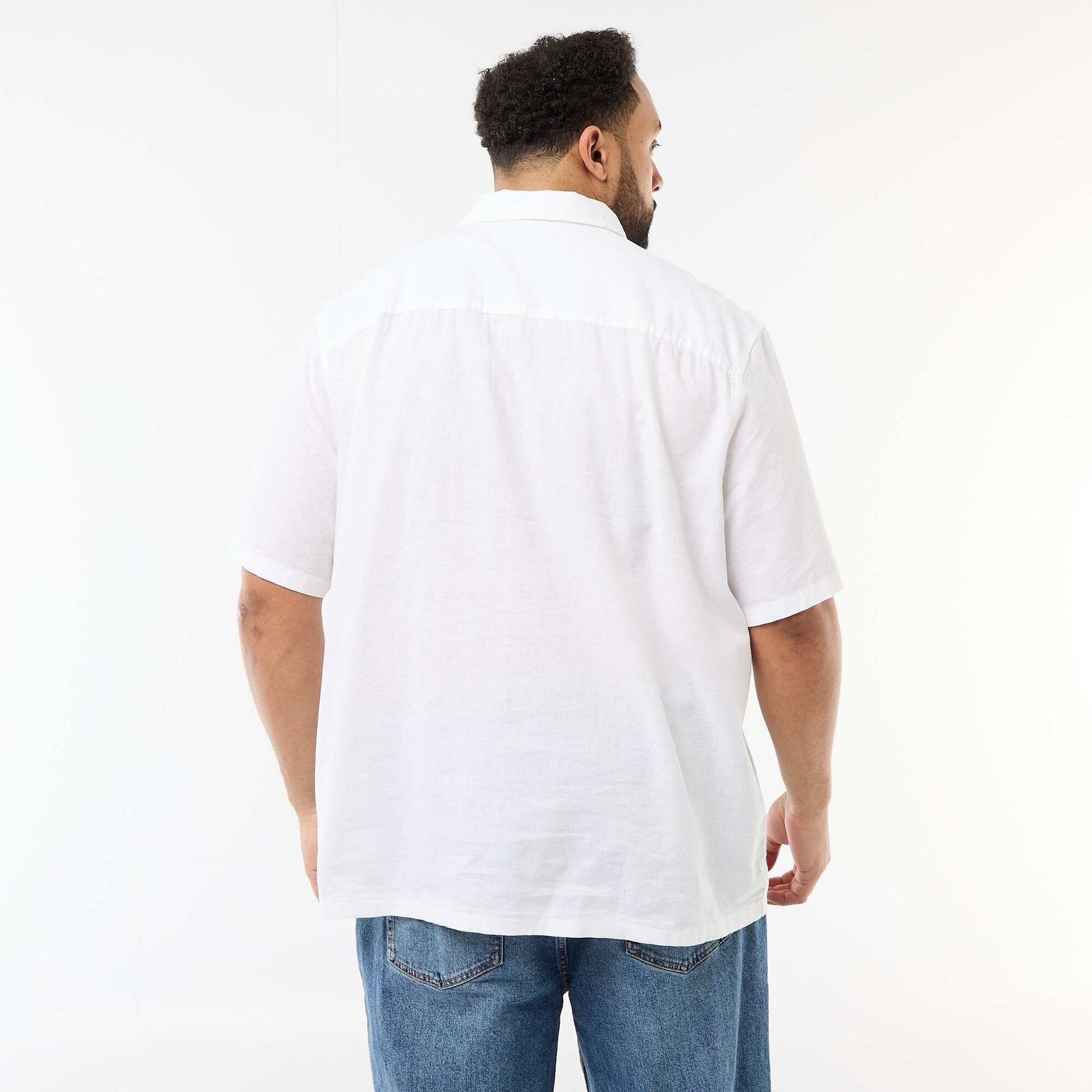 Chemise manches courtes en lin mélangé BLANC