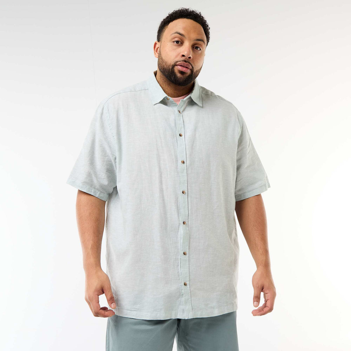 Chemise manches courtes en lin mélangé VERT