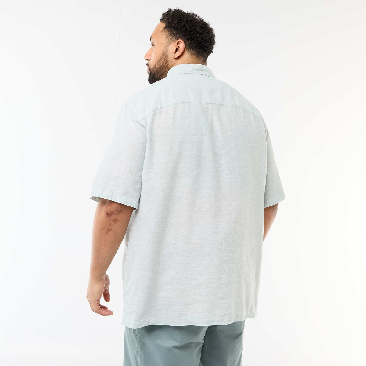 Chemise manches courtes en lin mélangé VERT