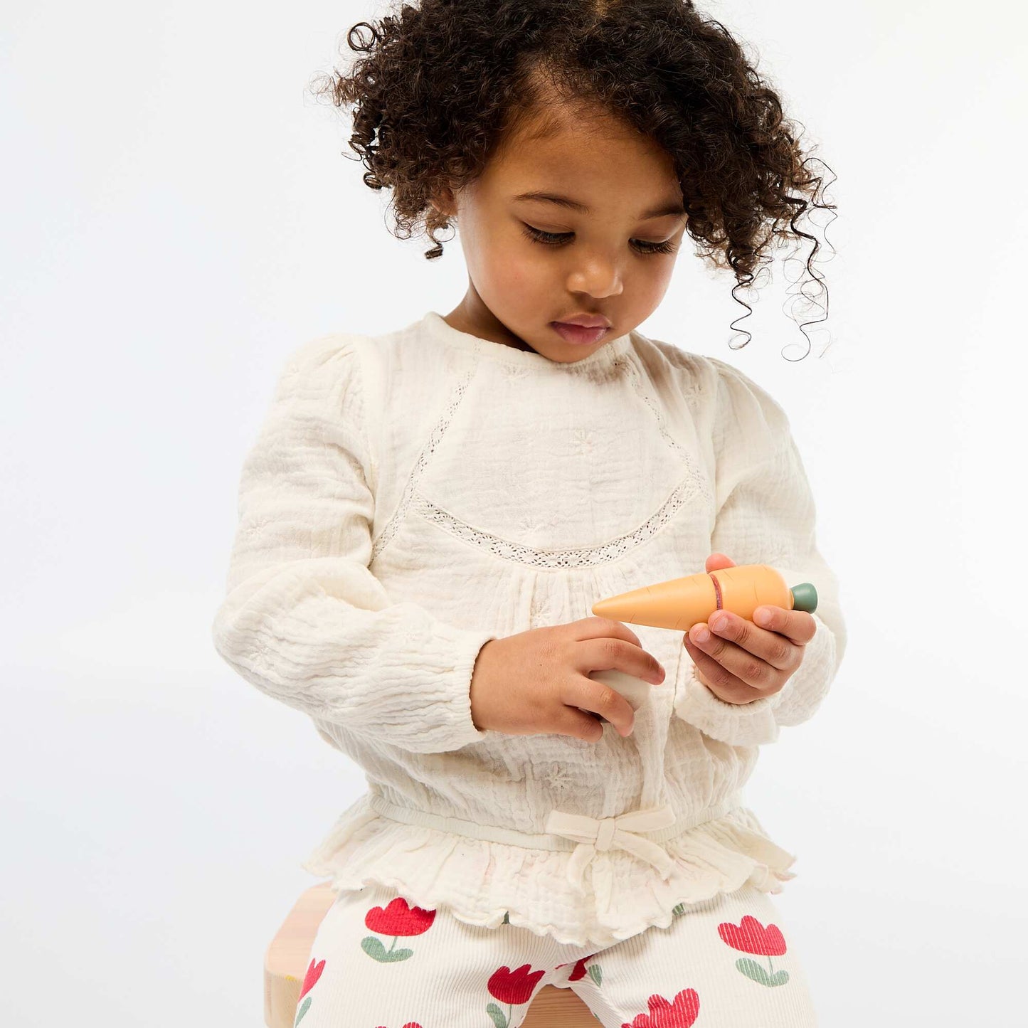 Blouse en gaze de coton avec broderies et dentelle BLANC