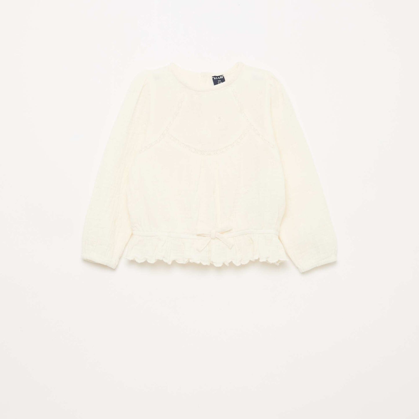 Blouse en gaze de coton avec broderies et dentelle BLANC