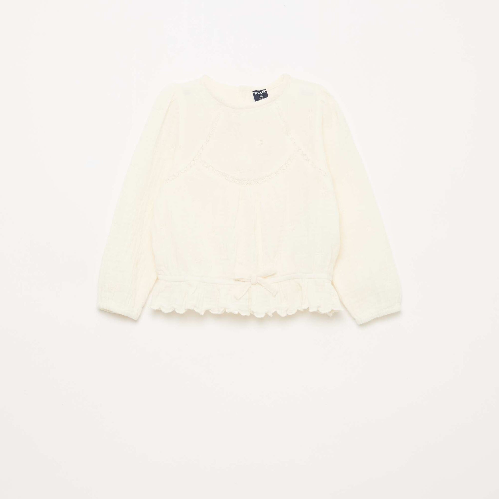 Blouse en gaze de coton avec broderies et dentelle BLANC